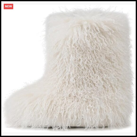 Faux Fur Mid Calf Boots Platform Slip On Cozy Winter Snow Booties Chic